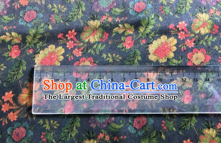Chinese Classical Flowers Pattern Navy Watered Gauze Asian Top Quality Silk Material Hanfu Dress Brocade Cheongsam Cloth Fabric