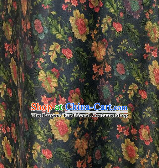 Chinese Classical Flowers Pattern Navy Watered Gauze Asian Top Quality Silk Material Hanfu Dress Brocade Cheongsam Cloth Fabric