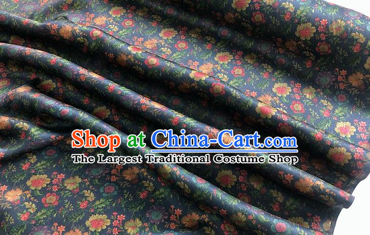 Chinese Classical Flowers Pattern Navy Watered Gauze Asian Top Quality Silk Material Hanfu Dress Brocade Cheongsam Cloth Fabric
