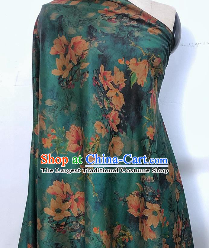 Chinese Classical Magnolia Pattern Green Watered Gauze Asian Top Quality Silk Material Hanfu Dress Brocade Cheongsam Cloth Fabric