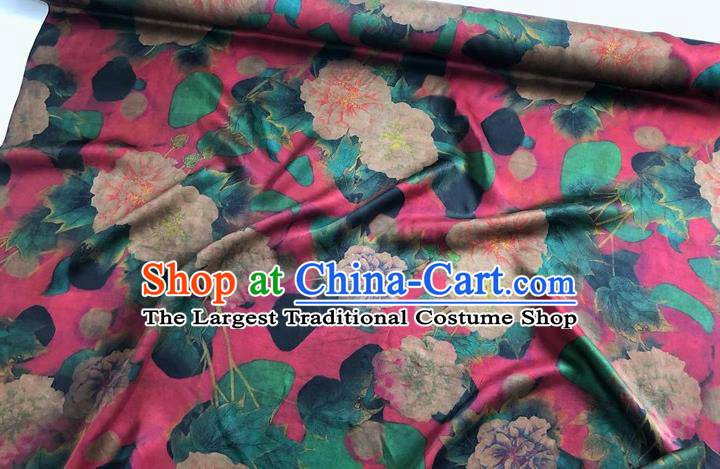 Chinese Classical Hibiscus Pattern Red Watered Gauze Asian Top Quality Silk Material Hanfu Dress Brocade Cheongsam Cloth Fabric
