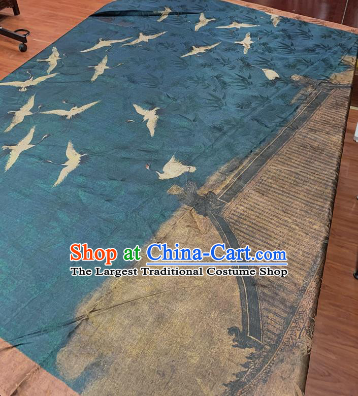 Chinese Classical Crane Bamboo Pattern Blue Watered Gauze Asian Top Quality Silk Material Hanfu Dress Brocade Fabric Cheongsam Cloth