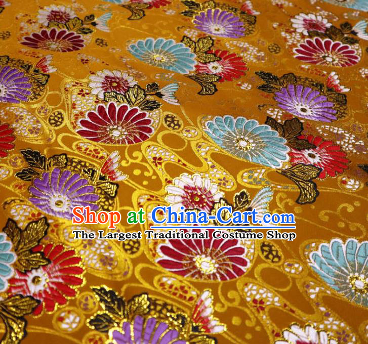 Japanese Traditional Daisy Pattern Golden Brocade Cloth Kimono Belt Tapestry Satin Fabric Asian Top Quality Nishijin Material