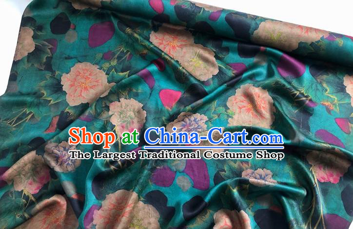 Chinese Classical Hibiscus Pattern Green Watered Gauze Asian Top Quality Silk Material Hanfu Dress Brocade Cheongsam Cloth Fabric