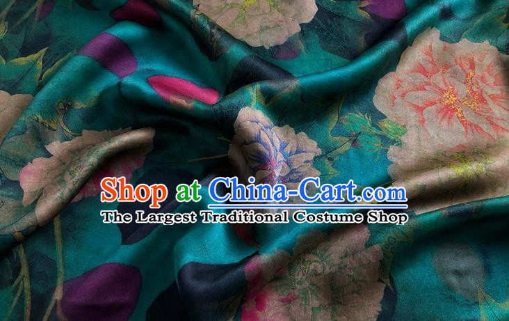 Chinese Classical Hibiscus Pattern Green Watered Gauze Asian Top Quality Silk Material Hanfu Dress Brocade Cheongsam Cloth Fabric