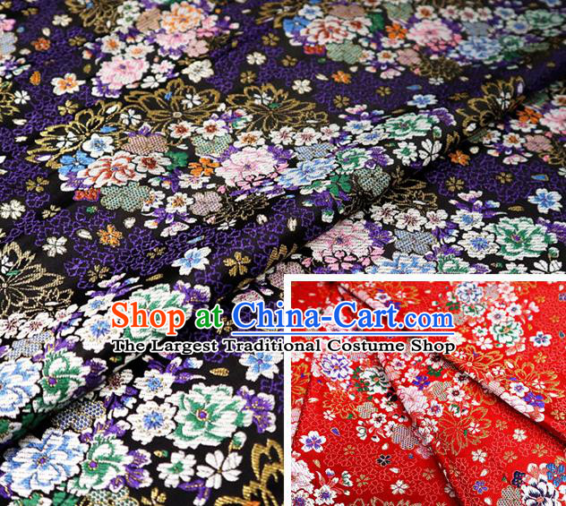 Top Quality Japanese Kimono Classical Sakura Pattern Black Tapestry Satin Material Asian Traditional Brocade Nishijin Cloth Fabric