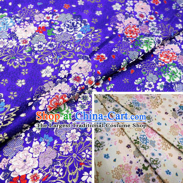 Top Quality Japanese Kimono Classical Sakura Pattern Royalblue Tapestry Satin Material Asian Traditional Cloth Brocade Nishijin Fabric