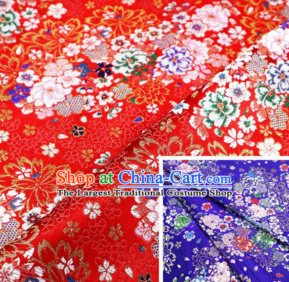 Top Quality Japanese Kimono Classical Sakura Pattern Red Tapestry Satin Material Asian Traditional Cloth Brocade Nishijin Fabric