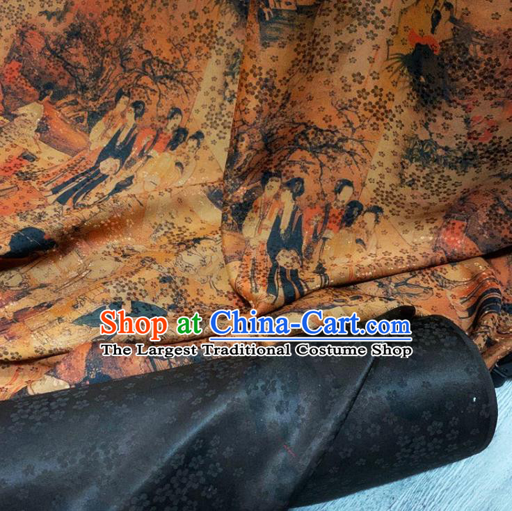 Chinese Traditional Palace Lady Pattern Brown Watered Gauze Asian Top Quality Silk Material Cloth Fabric