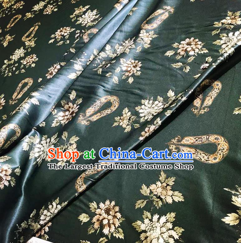 Chinese Classical Flowers Pattern Atrovirens Watered Gauze Asian Top Quality Silk Material Cloth Hanfu Dress Fabric