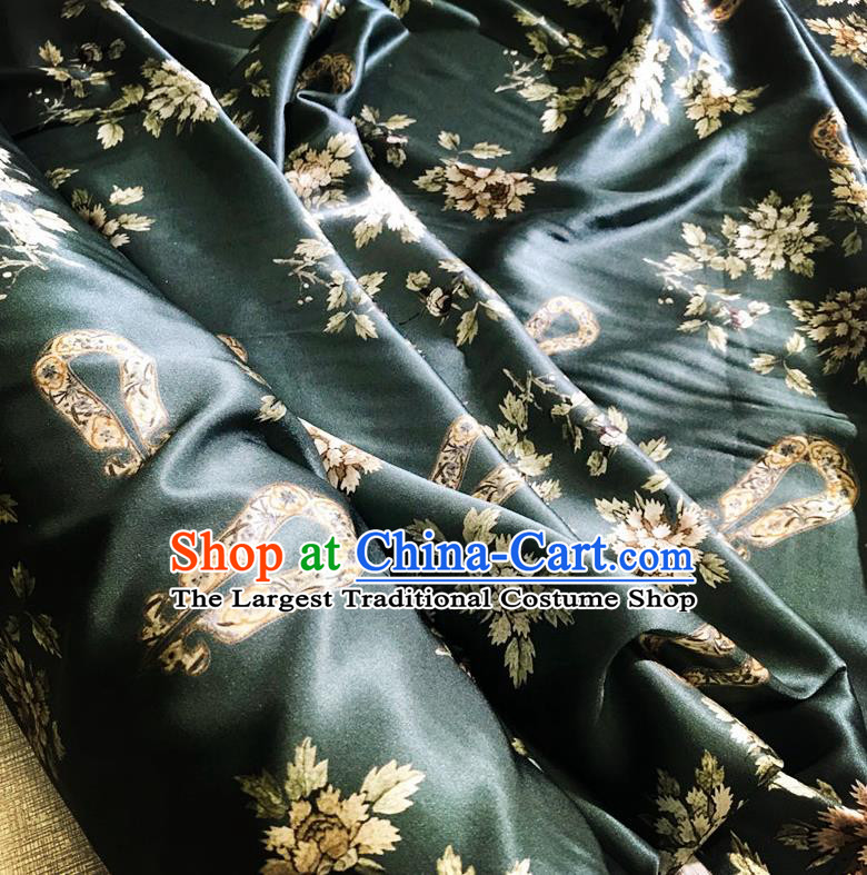 Chinese Classical Flowers Pattern Atrovirens Watered Gauze Asian Top Quality Silk Material Cloth Hanfu Dress Fabric