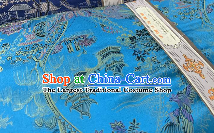 Chinese Cheongsam Classical Phoenix Pattern Design Blue Song Brocade Fabric Asian Traditional Tapestry Satin Material DIY Court Cloth Damask