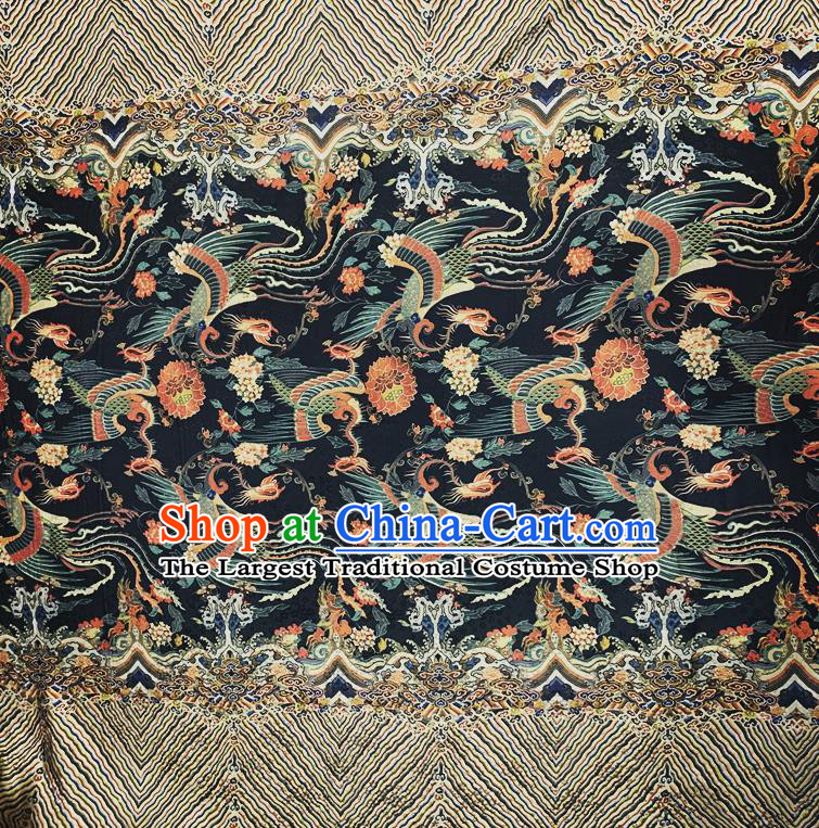 Chinese Classical Phoenix Pattern Black Watered Gauze Asian Top Quality Silk Material Hanfu Dress Cloth Cheongsam Fabric