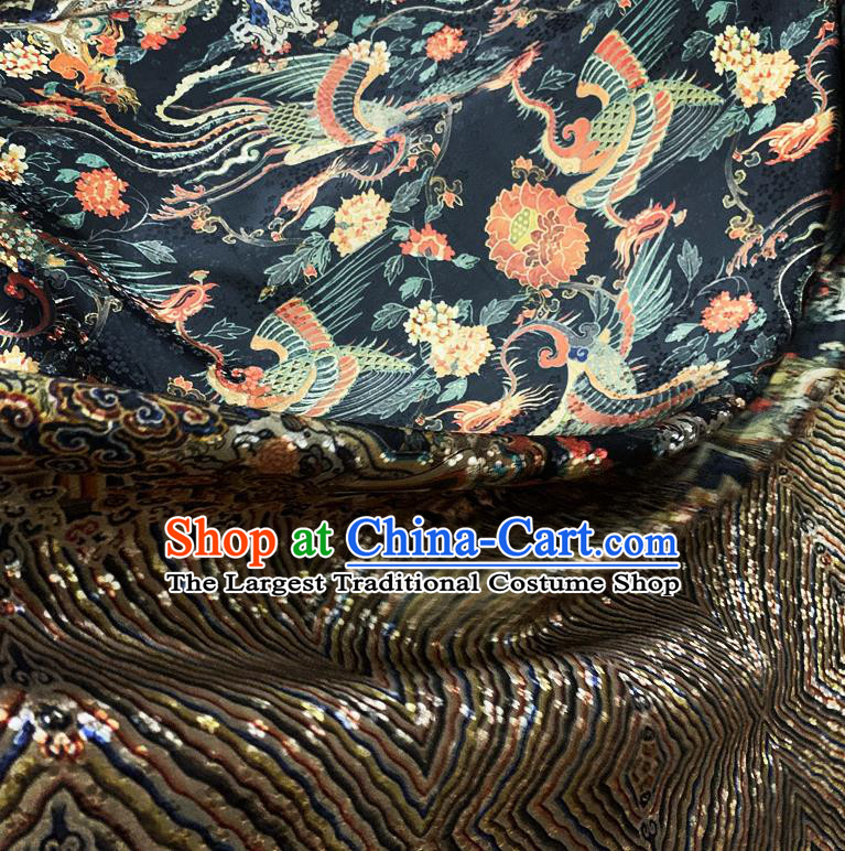 Chinese Classical Phoenix Pattern Black Watered Gauze Asian Top Quality Silk Material Hanfu Dress Cloth Cheongsam Fabric