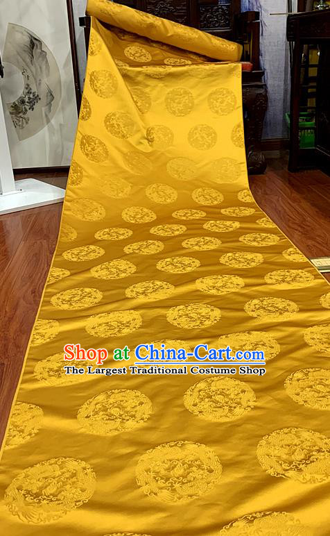 Chinese Imperial Robe Classical Phoenix Dragon Pattern Design Golden Brocade Fabric Asian Traditional Tapestry Silk Material DIY Court Cloth Damask