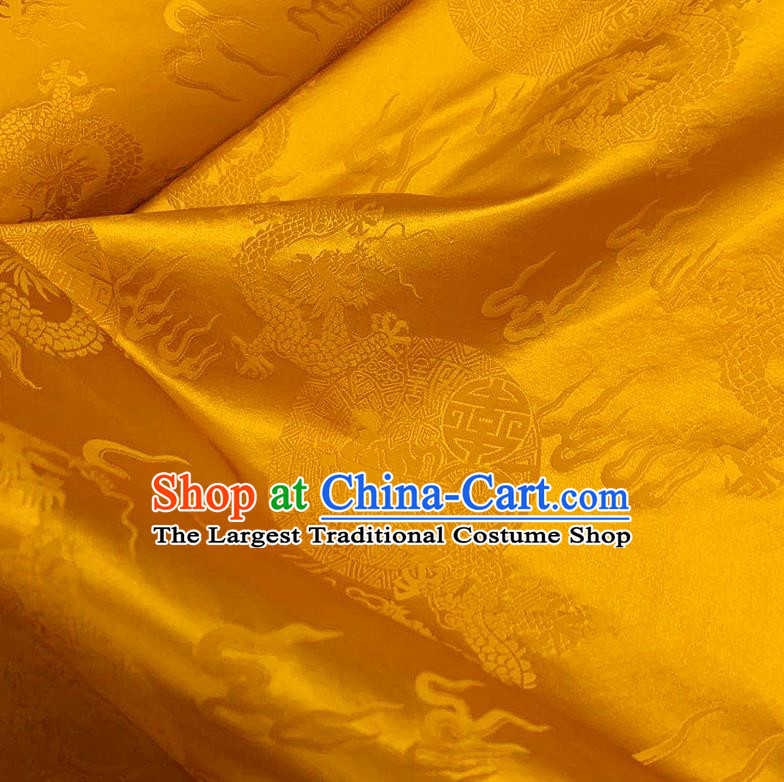 Chinese Imperial Robe Classical Fire Dragon Pattern Design Golden Brocade Fabric Asian Traditional Tapestry Silk Material DIY Court Cloth Damask