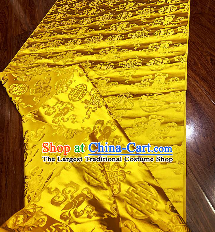 Chinese Imperial Robe Classical Calabash Fan Pattern Design Golden Brocade Fabric Asian Traditional Tapestry Silk Material DIY Court Cloth Damask