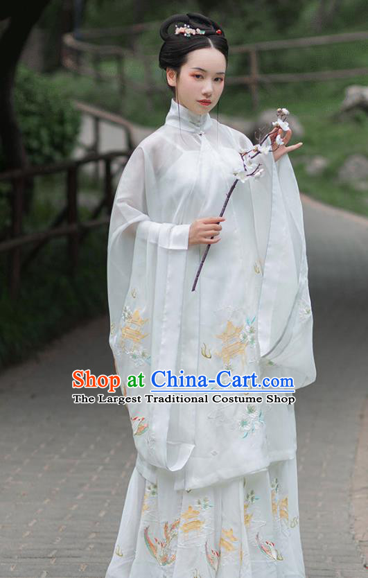 Chinese Ancient Royal Princess Hanfu Garment Historical Drama Traditional Ming Dynasty Costumes Embroidered White Blouse and Pleated Skirt Full Set