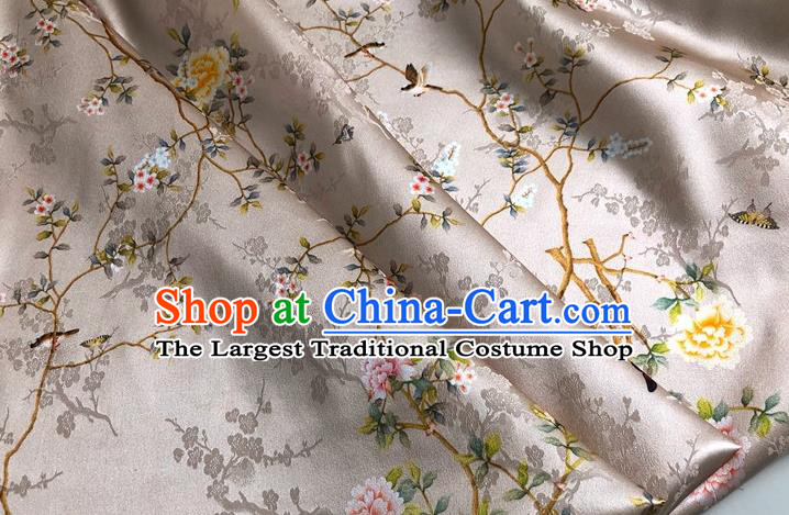 Chinese Classical Hibiscus Pattern Champagne Watered Gauze Asian Top Quality Silk Material Hanfu Dress Brocade Cheongsam Cloth Fabric