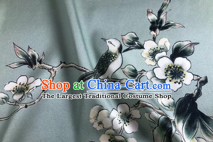 Chinese Classical Blossom Bird Pattern Green Watered Gauze Asian Top Quality Silk Material Hanfu Dress Brocade Fabric Cheongsam Cloth