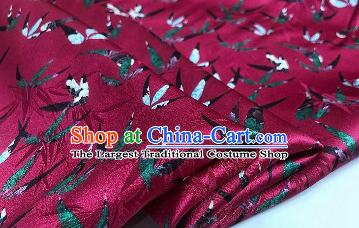 Chinese Classical Bamboo Leaf Pattern Magenta Watered Gauze Asian Top Quality Silk Material Hanfu Dress Brocade Cheongsam Cloth Fabric