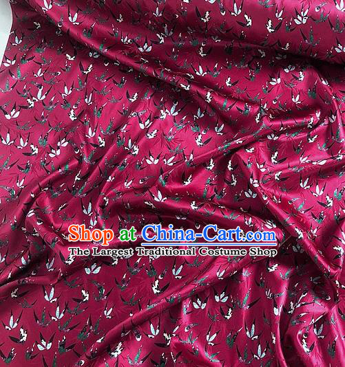 Chinese Classical Bamboo Leaf Pattern Magenta Watered Gauze Asian Top Quality Silk Material Hanfu Dress Brocade Cheongsam Cloth Fabric
