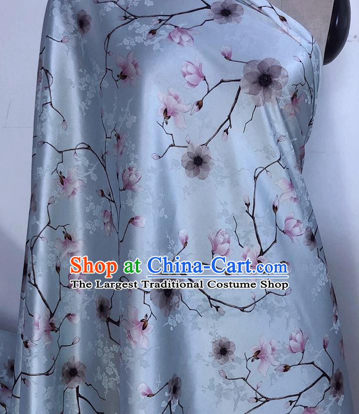 Chinese Classical Bouquet Pattern Blue Watered Gauze Asian Top Quality Silk Material Hanfu Dress Brocade Cheongsam Cloth Fabric