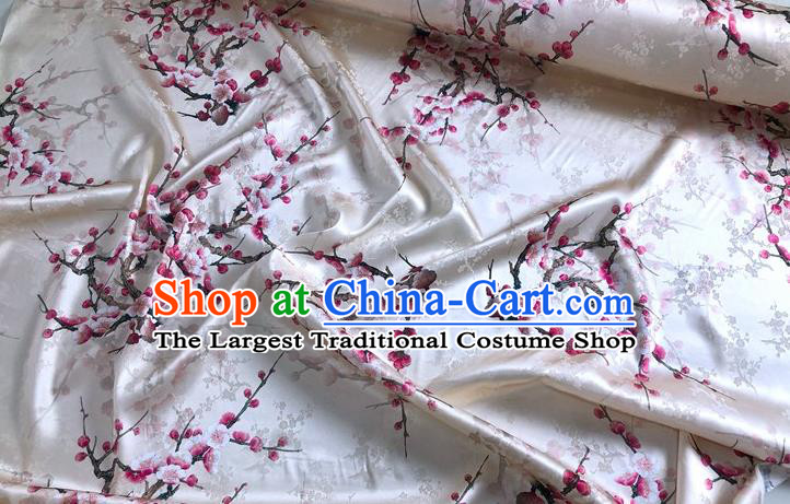 Chinese Classical Plum Blossom Pattern White Watered Gauze Asian Top Quality Silk Material Hanfu Dress Brocade Cheongsam Cloth Fabric