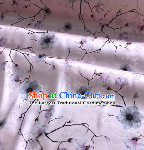 Chinese Classical Peach Blossom Magnolia Pattern Pink Watered Gauze Asian Top Quality Silk Material Hanfu Dress Brocade Cheongsam Cloth Fabric
