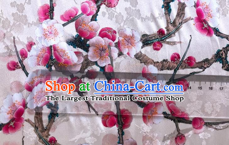 Chinese Classical Plum Blossom Pattern White Watered Gauze Asian Top Quality Silk Material Hanfu Dress Brocade Cheongsam Cloth Fabric