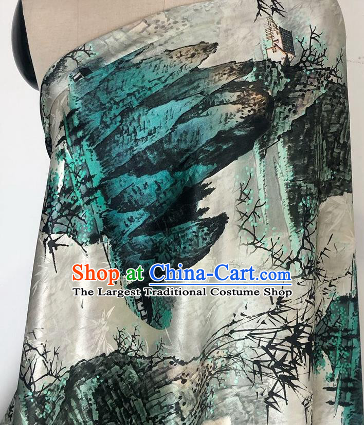 Chinese Classical Ink Painting Pattern Watered Gauze Asian Top Quality Silk Material Hanfu Dress Brocade Cheongsam Cloth Fabric