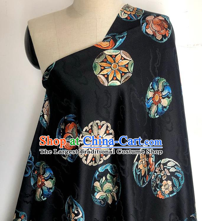 Chinese Classical Round Peony Pattern Black Watered Gauze Hanfu Dress Brocade Cheongsam Cloth Fabric Asian Top Quality Silk Material