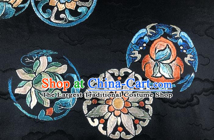 Chinese Classical Round Peony Pattern Black Watered Gauze Hanfu Dress Brocade Cheongsam Cloth Fabric Asian Top Quality Silk Material