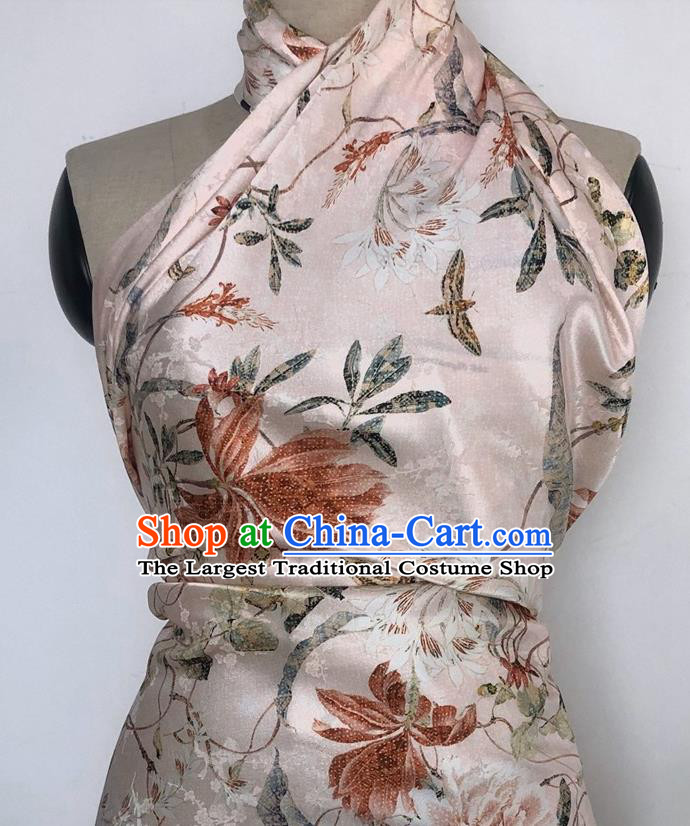 Chinese Classical Butterfly Flowers Pattern Pink Watered Gauze Hanfu Dress Brocade Cheongsam Cloth Fabric Asian Top Quality Silk Material