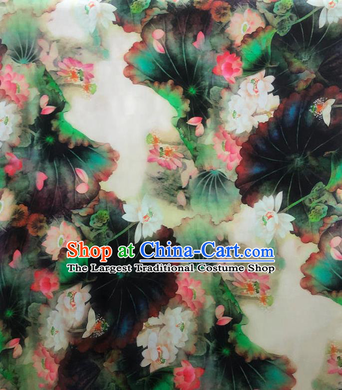 Chinese Classical Ink Painting Lotus Pattern Watered Gauze Hanfu Dress Brocade Cheongsam Cloth Fabric Asian Top Quality Silk Material
