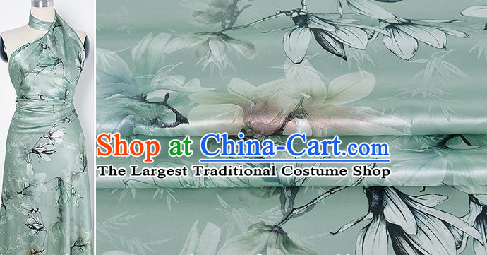 Chinese Classical Magnolia Bamboo Pattern Green Watered Gauze Hanfu Dress Brocade Cheongsam Cloth Fabric Asian Top Quality Silk Material