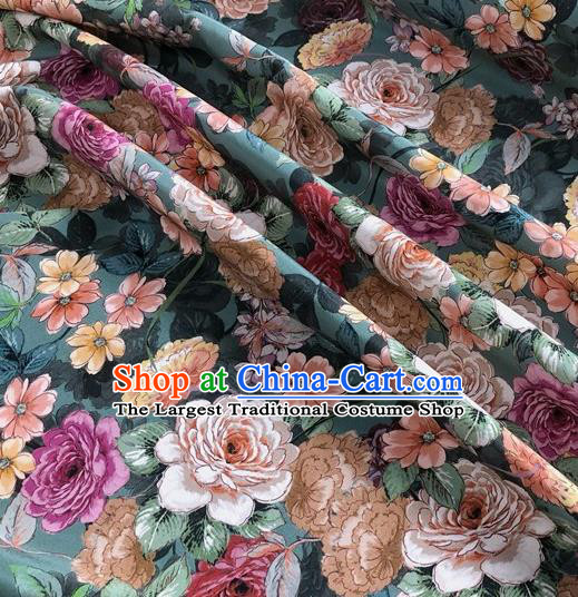 Chinese Classical Hundred Flowers Pattern Light Green Watered Gauze Asian Top Quality Silk Material Hanfu Dress Brocade Cheongsam Cloth Fabric