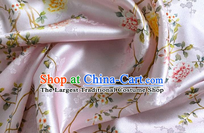 Chinese Classical Hibiscus Pattern Pink Watered Gauze Asian Top Quality Silk Material Hanfu Dress Brocade Cheongsam Cloth Fabric