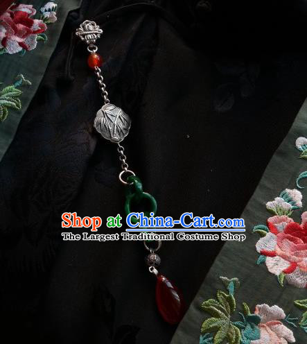 Chinese Classical Cheongsam Jade Rings Brooch Traditional Hanfu Accessories Handmade Silver Breastpin for Women