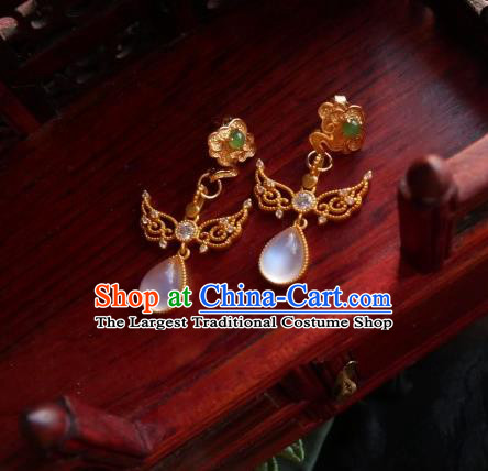 Chinese Handmade Angel Earrings Traditional Hanfu White Moonstone Ear Jewelry Accessories Eardrop for Women