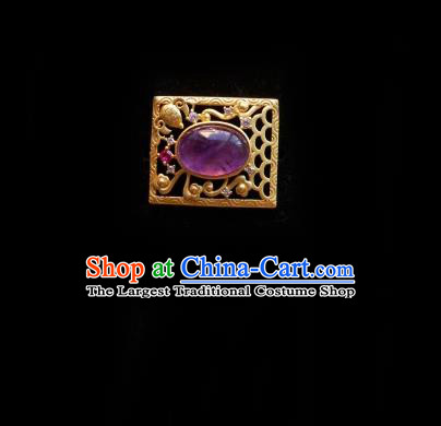 Chinese Classical Cheongsam Purple Stone Brooch Traditional Hanfu Accessories Handmade Breastpin for Women