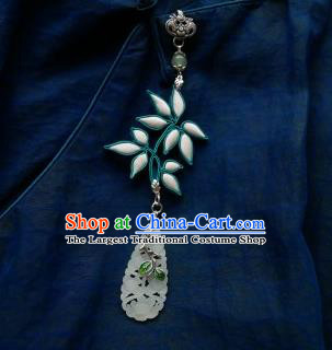 Chinese Classical Cheongsam Silk Leaf Brooch Traditional Hanfu Accessories Handmade Jade Breastpin Pendant for Women