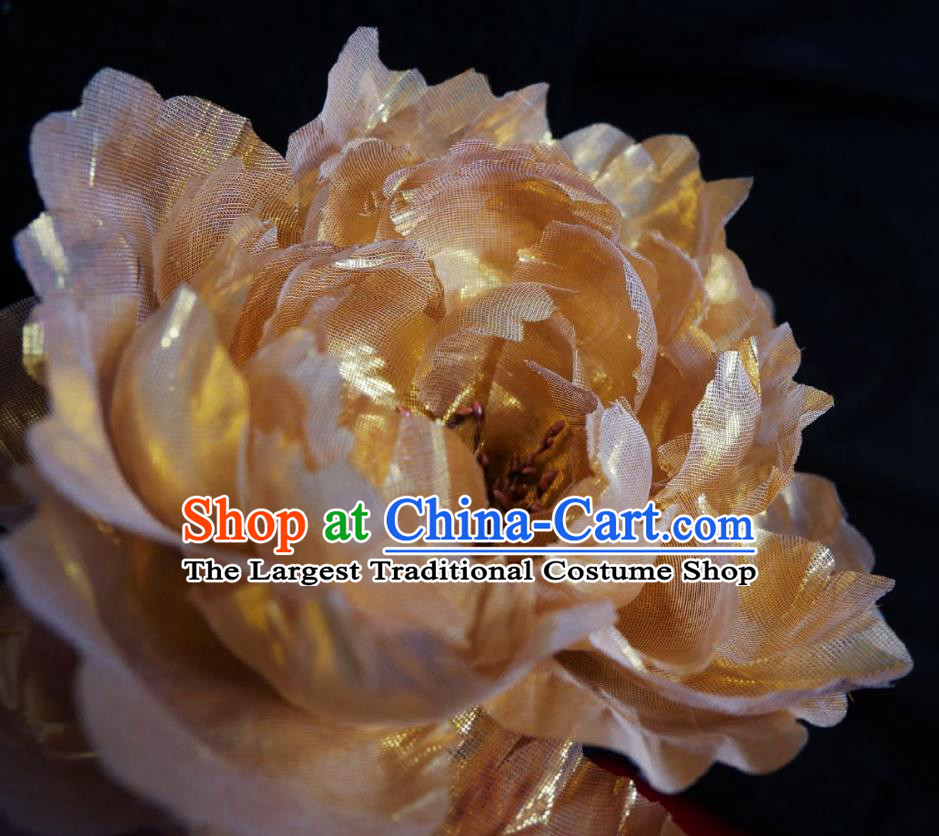 Handmade Chinese Golden Silk Peony Hairpins Traditional Hanfu Hair Accessories Ancient Tang Dynasty Hair Clip for Women