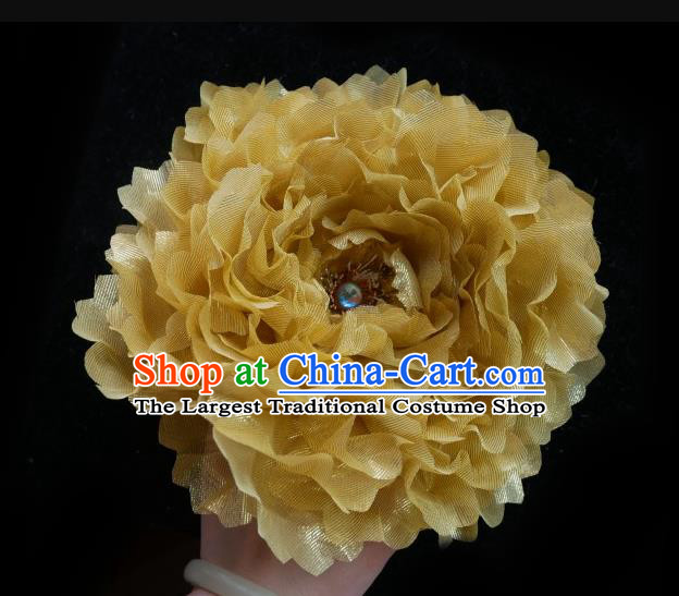 Handmade Chinese Yellow Silk Peony Hairpins Traditional Hanfu Hair Accessories Ancient Tang Dynasty Hair Clip for Women