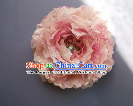 Handmade Chinese Pink Silk Peony Hairpins Traditional Hanfu Hair Accessories Ancient Tang Dynasty Hair Clip for Women