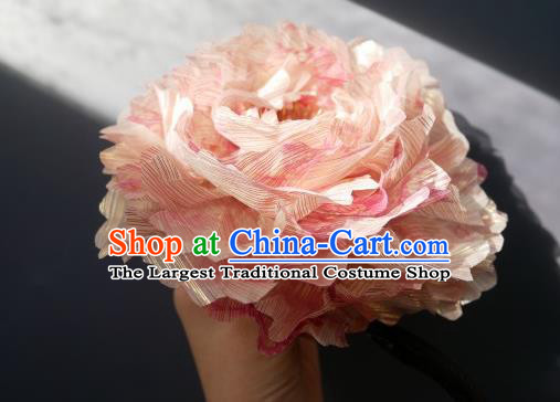 Handmade Chinese Pink Silk Peony Hairpins Traditional Hanfu Hair Accessories Ancient Tang Dynasty Hair Clip for Women