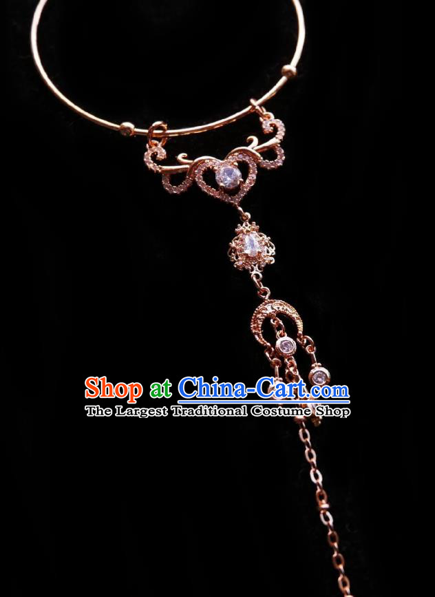 Chinese Handmade Golden Bracelet Traditional Hanfu Jewelry Accessories Crystal Tassel Bangle for Women