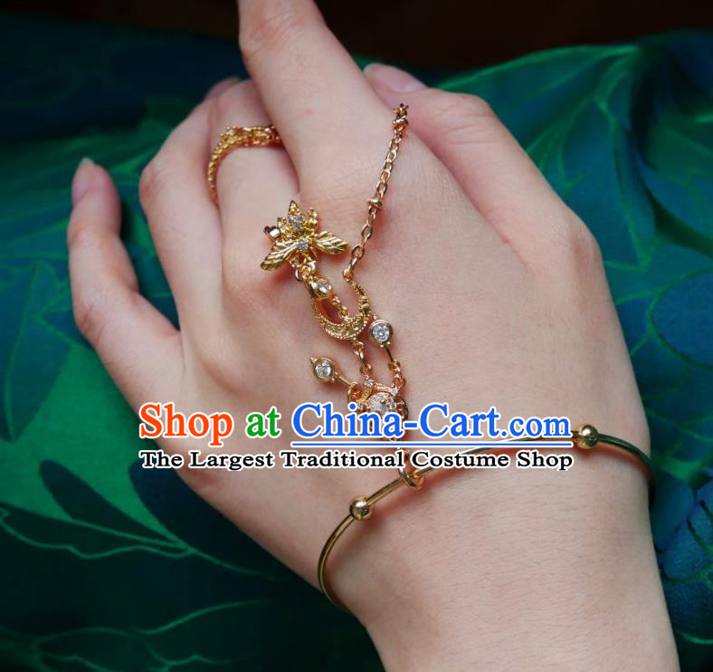Chinese Handmade Golden Bracelet Traditional Hanfu Jewelry Accessories Crystal Tassel Bangle for Women