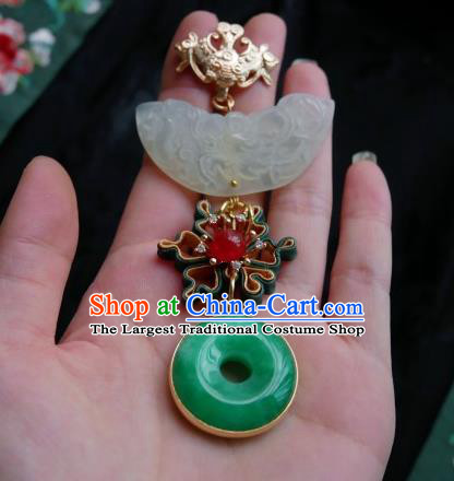 Chinese Classical Cheongsam Silk Camellia Brooch Traditional Hanfu Accessories Handmade Jade Breastpin Pendant for Women