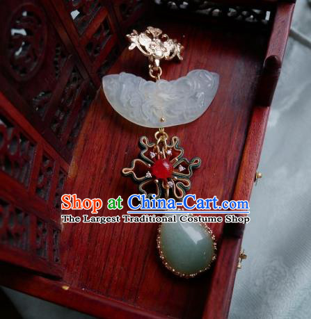 Chinese Classical Cheongsam Brooch Traditional Hanfu Accessories Handmade Jade Breastpin Silk Camellia Pendant for Women